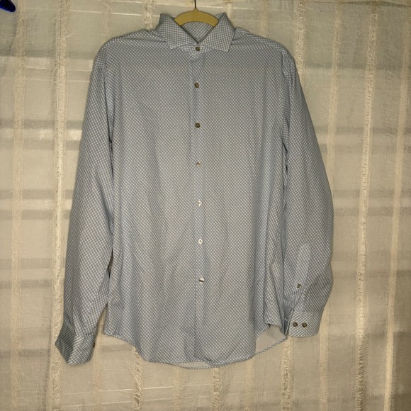 Van Heusen Other - Van Heusen Traveler Shirt Mens M Blue Excellent Slim Fit 4-Way Stretch Geo Print